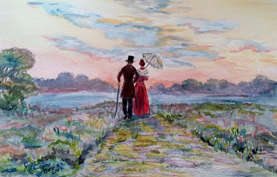 Sunset Stroll, Watercolor painting Painting by Jeannie Allerton