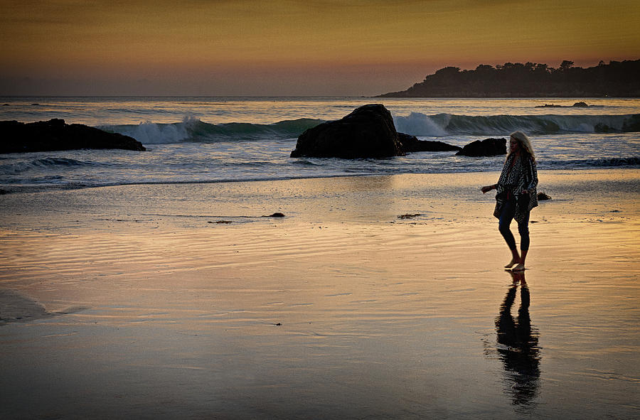 Beach Photograph - Sunset Stroll on San Simeon Beach by Robert Woodward