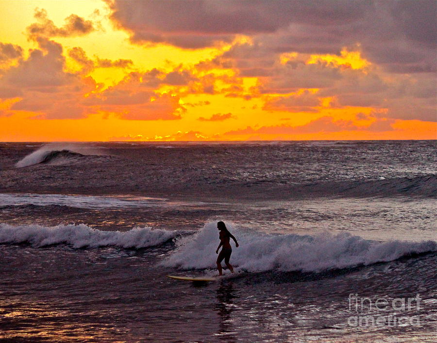 Sunset Surfer Girl Photograph by Michael Cinnamond