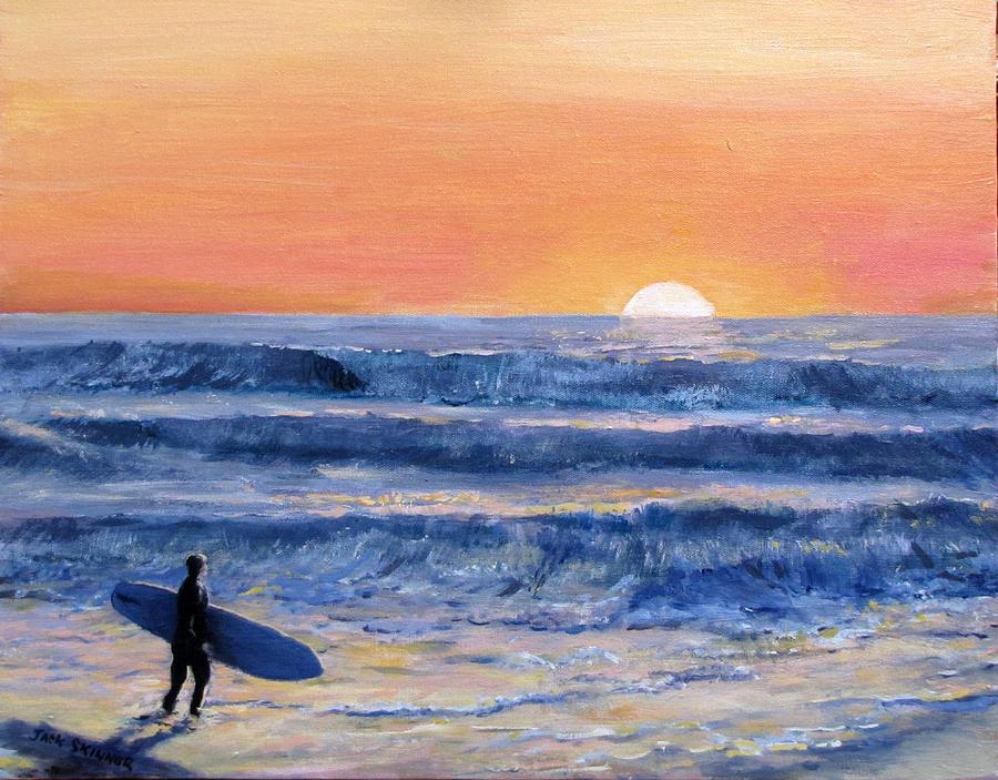 Sunset Surfer Painting by Jack Skinner