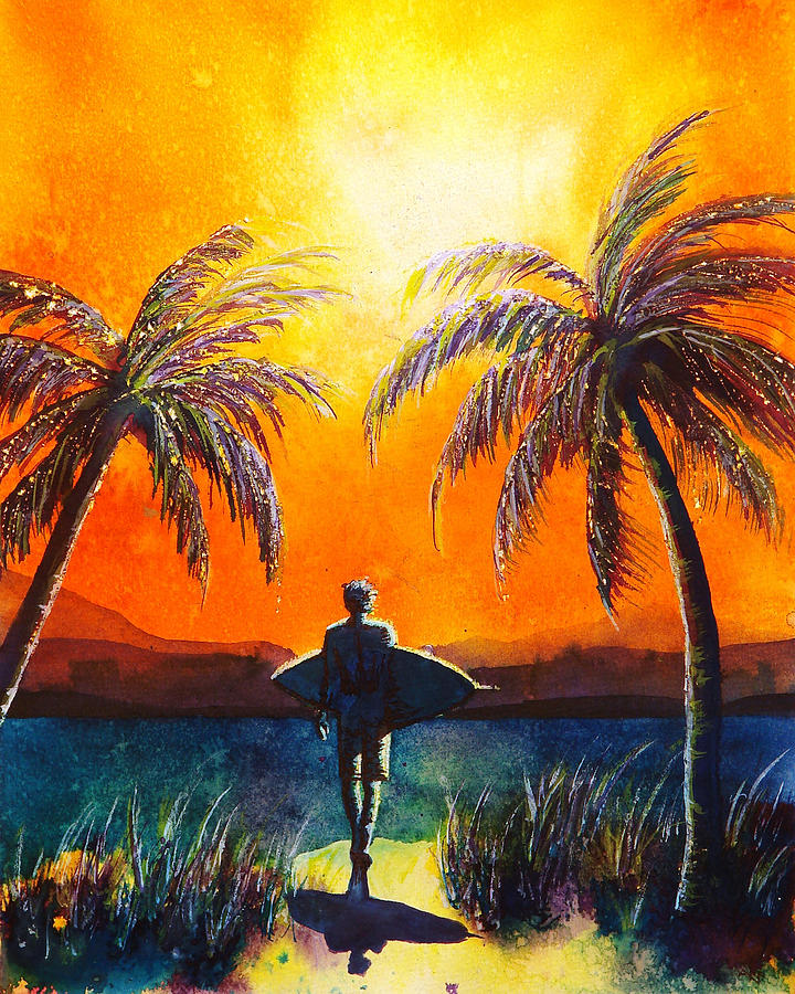 Sunset Surf acrylic painting.