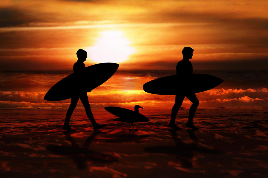 Sunset Surfers  Mixed Media by Gravityx9  Designs