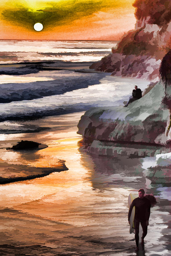 Sunset Surfers Digital Art by Photographic Art by Russel Ray Photos