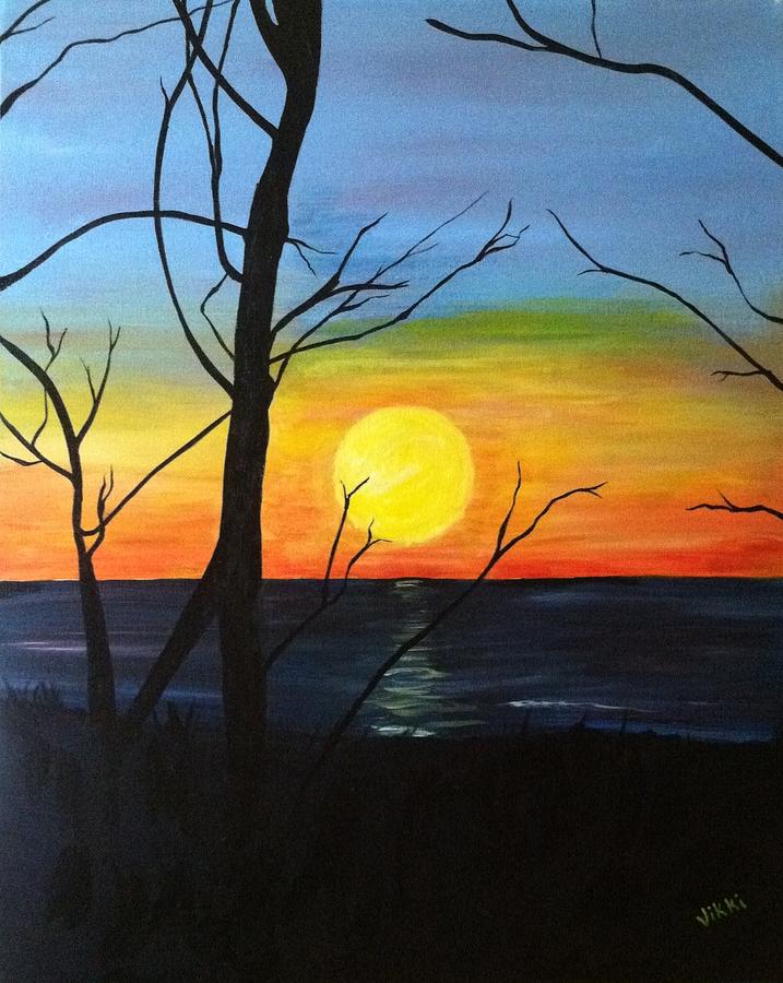 Sunset Through the Branches Painting by Vikki Angel
