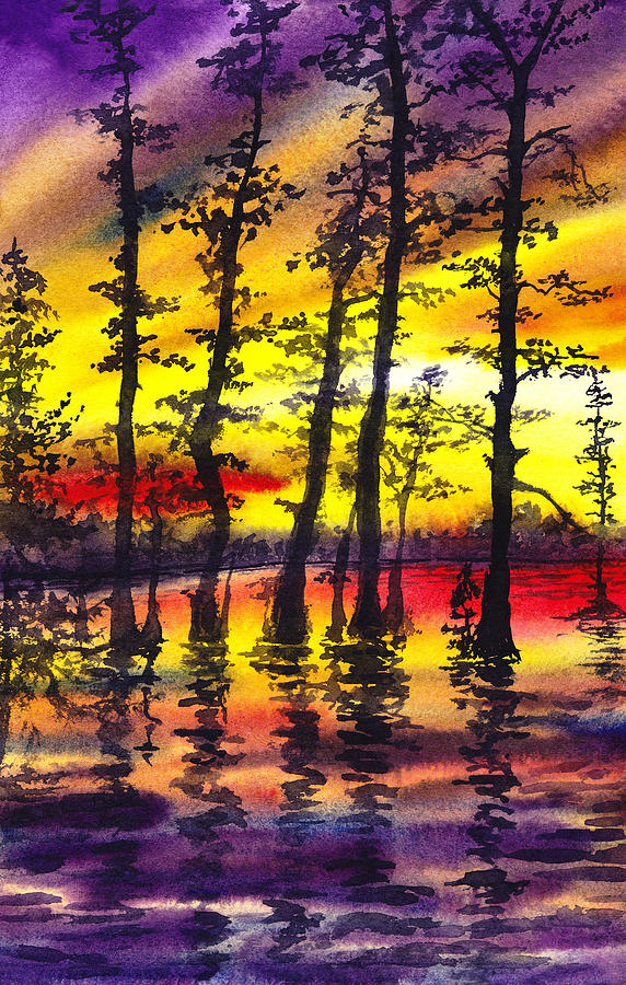 Sunset Through The Trees Painting by Irina Sztukowski