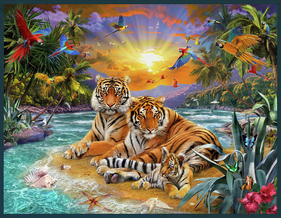 Sunset Drawing - Sunset Tigers by MGL Meiklejohn Graphics Licensing