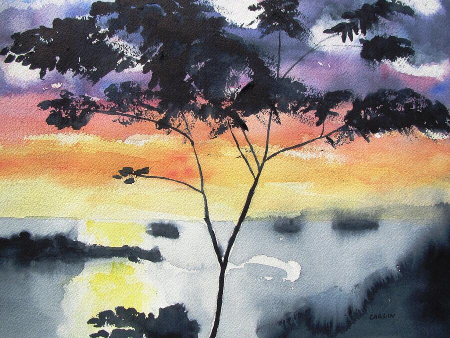 Sunset Tree Koh Chang Thailand Painting by Carlin Blahnik CarlinArtWatercolor