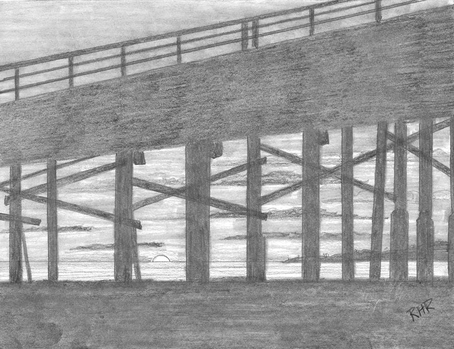 Sunset Under the Pier Drawing by Ray Ratzlaff - Fine Art America