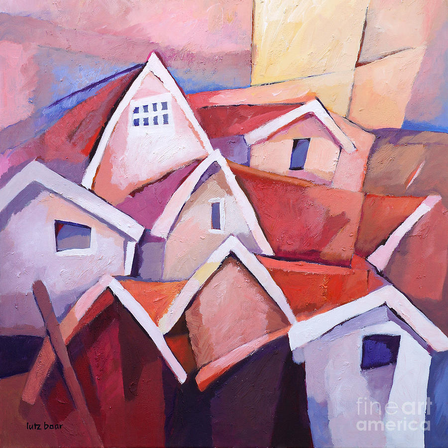 Sunset Village Painting by Lutz Baar