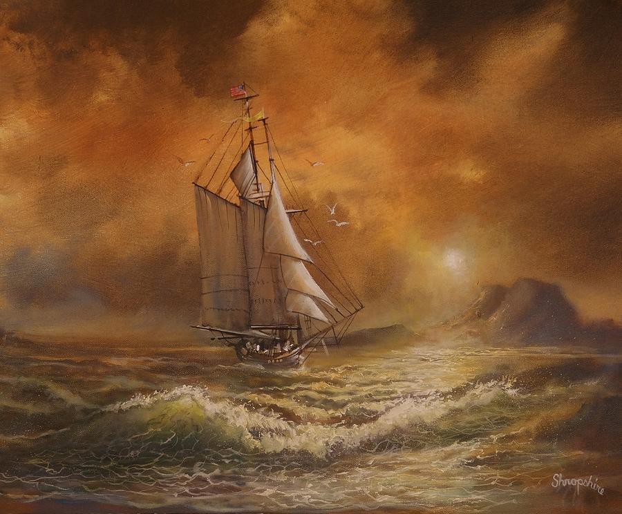 Sunset Voyage of the James Standish Painting by Tom Shropshire
