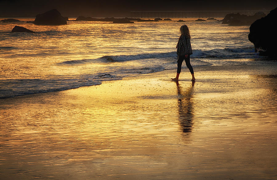 Sunset Walk On San Simeon Beach Photograph by Robert Woodward