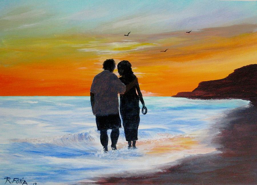 Sunset Painting - Sunset Walk on the Beach by Rich Fotia