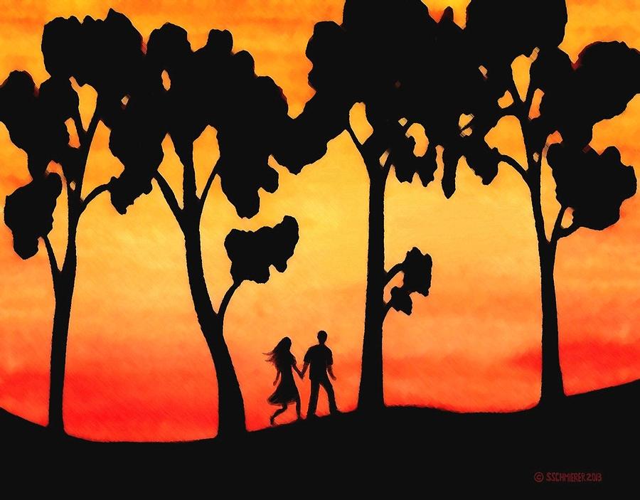 Sunset Walk Painting by SophiaArt Gallery