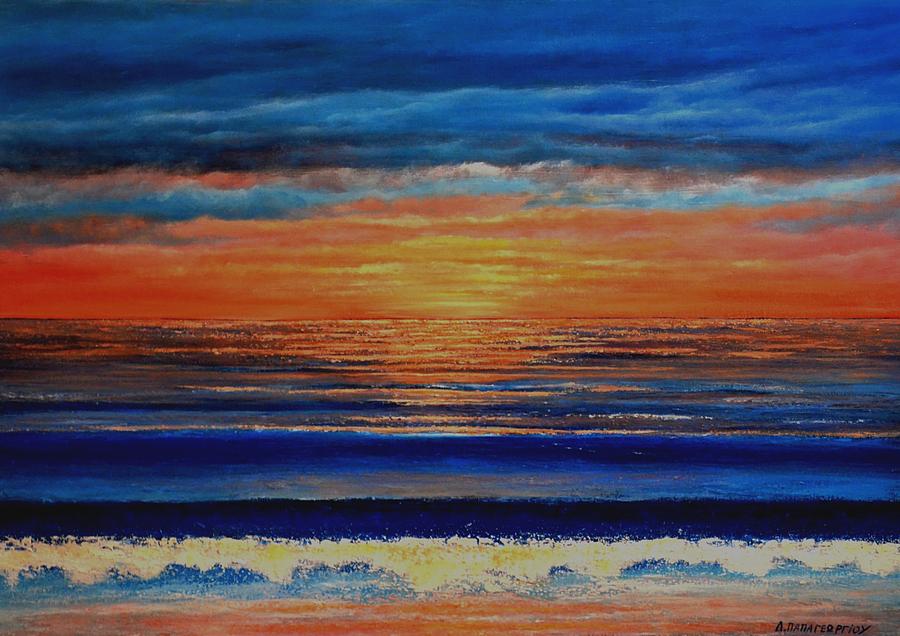 Nature Painting - Sunset Waves by Dimitra Papageorgiou