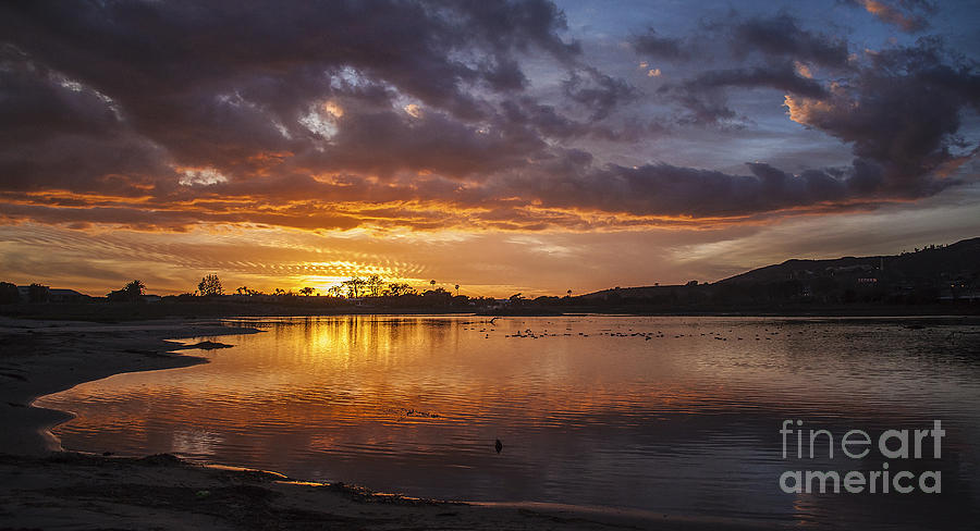Sunset With Clouds Over Malibu Beach Lagoon Estuary Photograph by Jerry Cowart