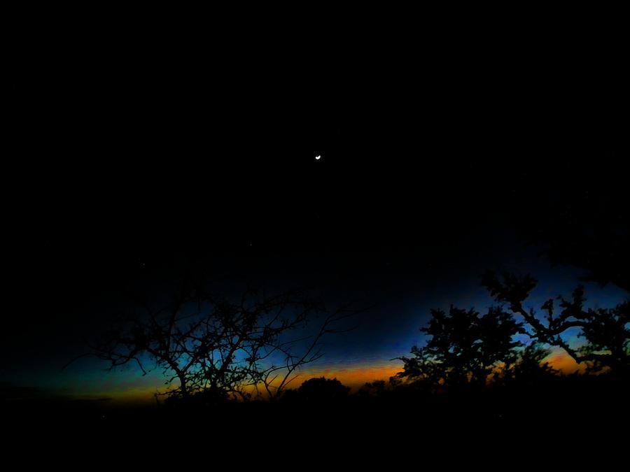 Texas Skys Sunset with Moon Digital Art by Robert Rhoads