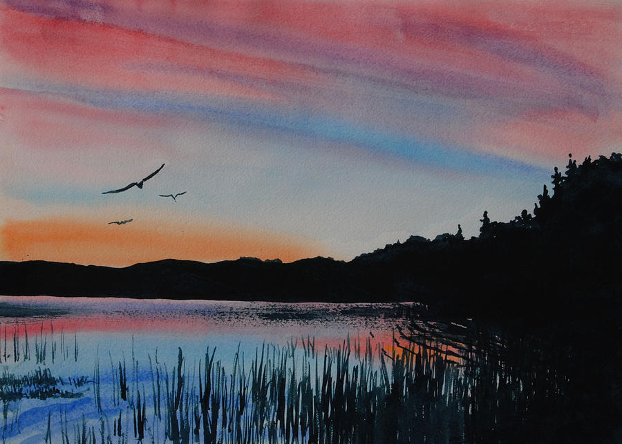 Sunset with Reeds Painting by Heidi E Nelson