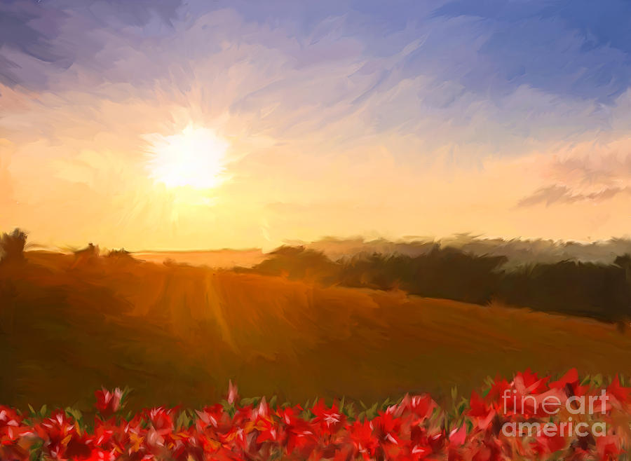 Sunset Painting - SunSetOverTexasField by Tim Gilliland