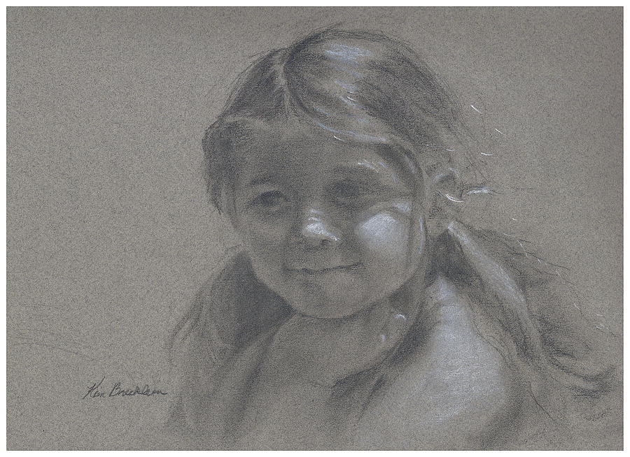 Portrait Drawing - Sunshine Girl - Custom Child Charcoal Drawing by Kim Brecklein