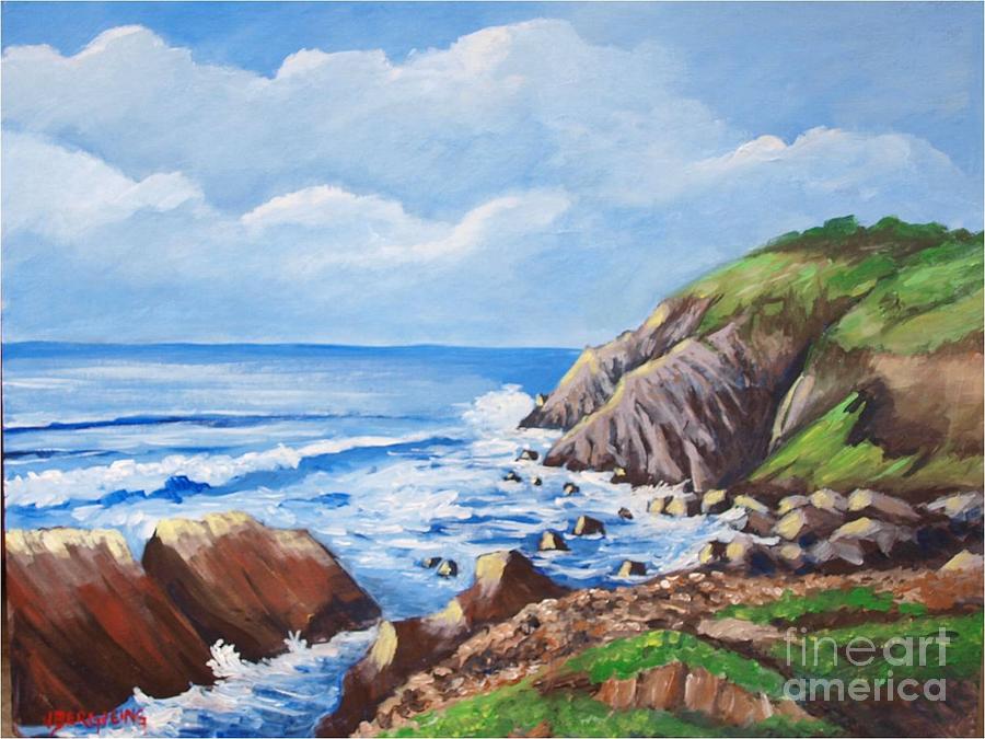 Sunshine in Byron Bay Cliffs Painting by Jean Pierre Bergoeing