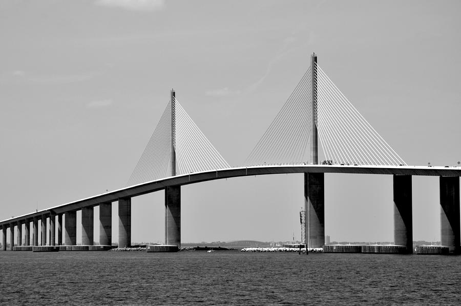 Sunshine Skyway Bridge Bw I Tampa Bay Florida Usa Photograph