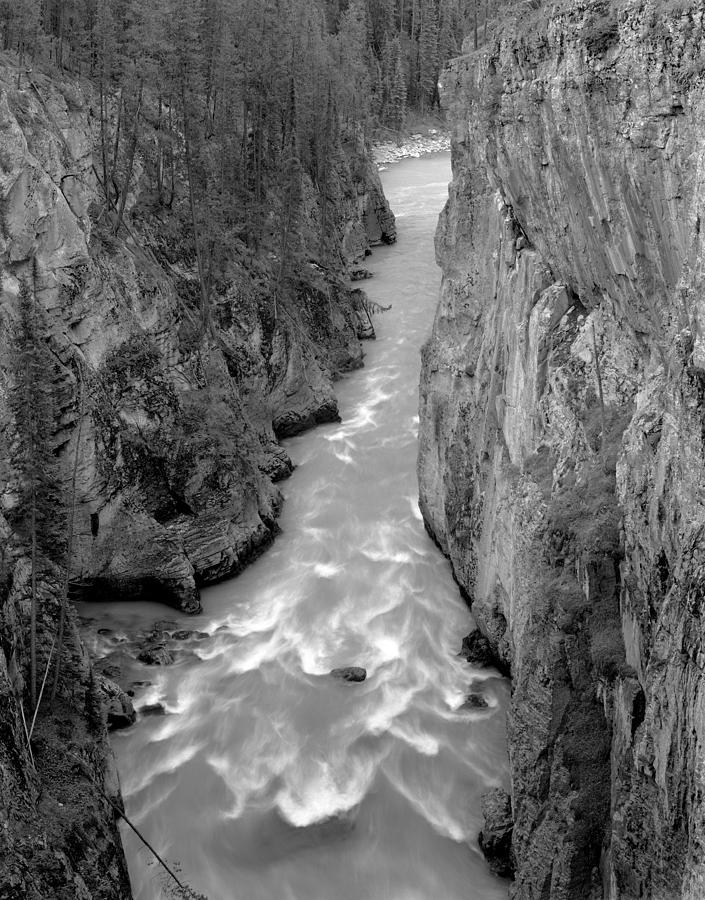 1M3749-BW-Sunwapta Canyon and River Photograph by Ed  Cooper Photography