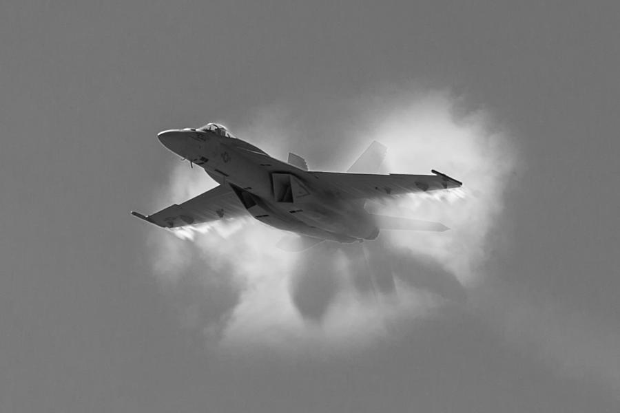Airplane Photograph - Super Hornet Shockwave BW by John Daly
