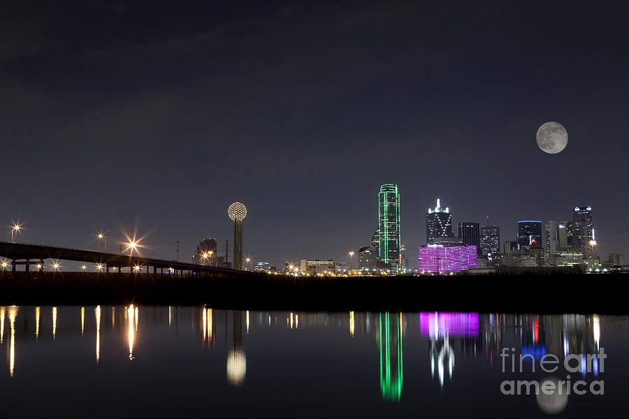 Super Moon over Dallas Skyline Photograph by Keith Kapple