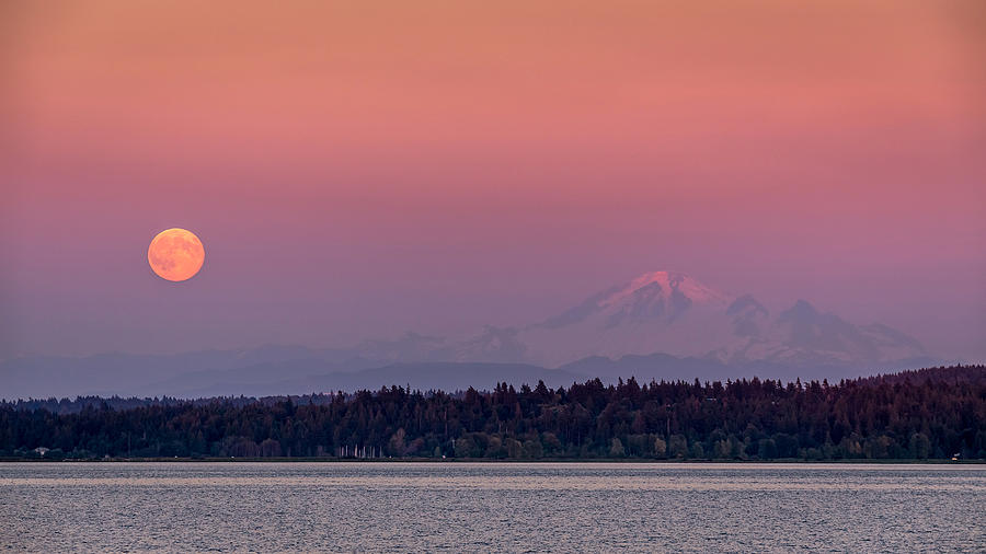 Sunset Photograph - Super Moon over Mount Baker by Pierre Leclerc Photography