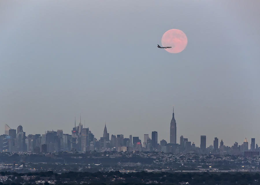 Super Moon over New York City Photograph by Eduard Moldoveanu