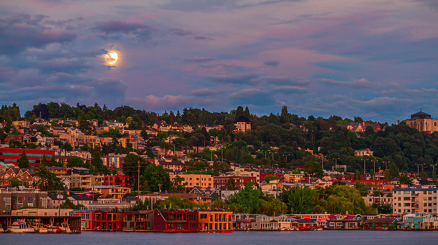 Super Moon over Seattle Photograph by Ken Stanback