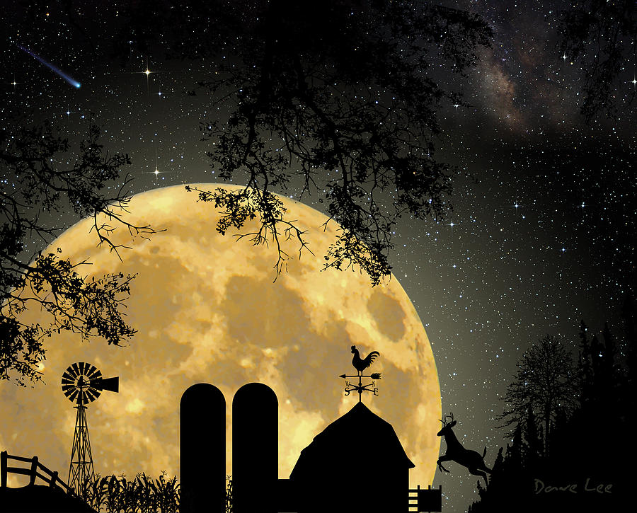 Super Moon Over the Farm Digital Art by Dave Lee