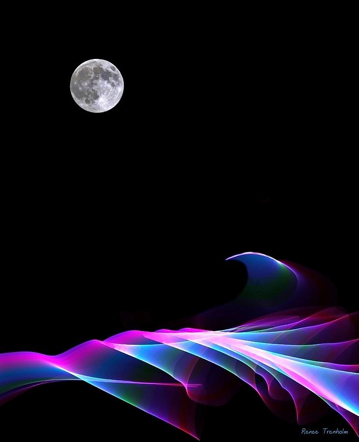 Abstract Photograph - Full Moon Over The Waves by Renee Trenholm