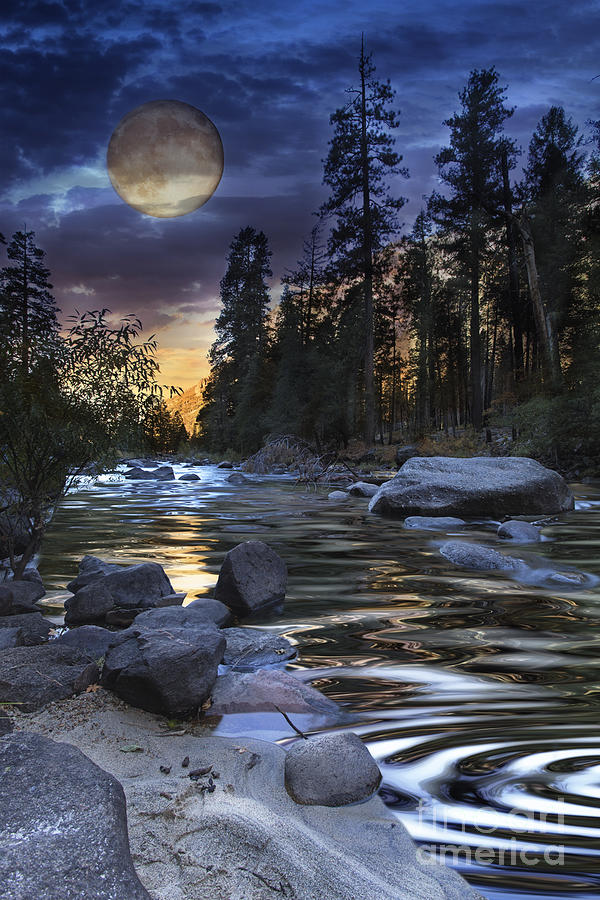 Super Moon Rising Over Silky Stream Photograph by Susan Gary