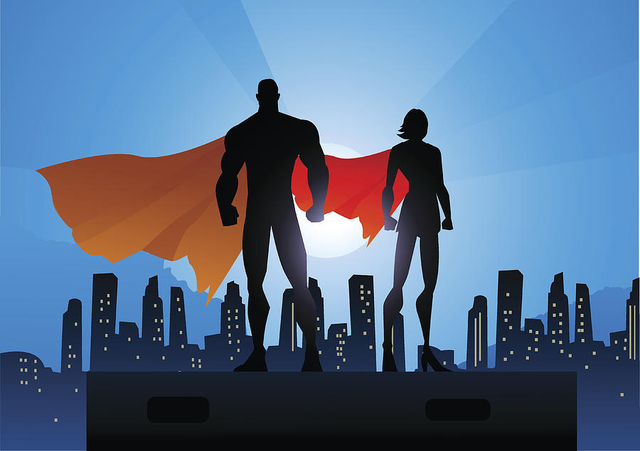 Superhero Couple Silhouette in The City Drawing by Yogysic