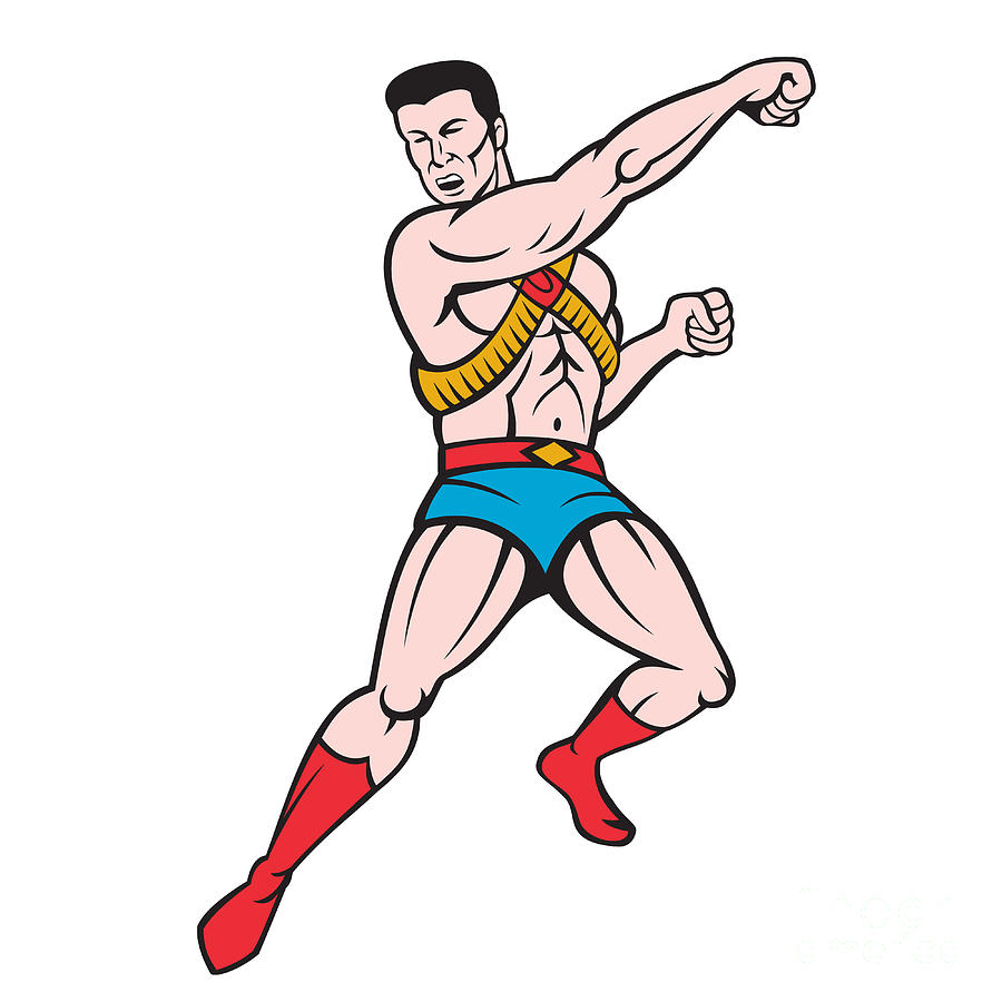 Superhero Punching Cartoon Digital Art