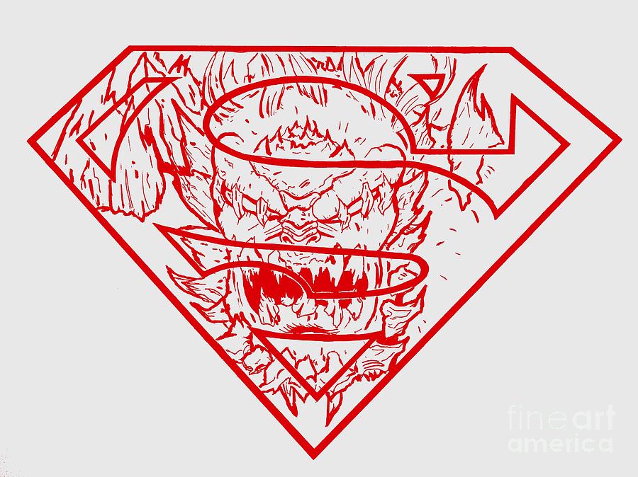 Man Of Steel Drawing - Superman and Doomsday Red by Moore Creative Images