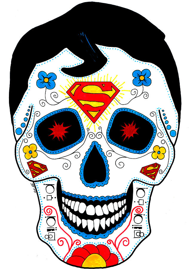 Superman Sugar Skull Drawing by Gilbert Espinoza III