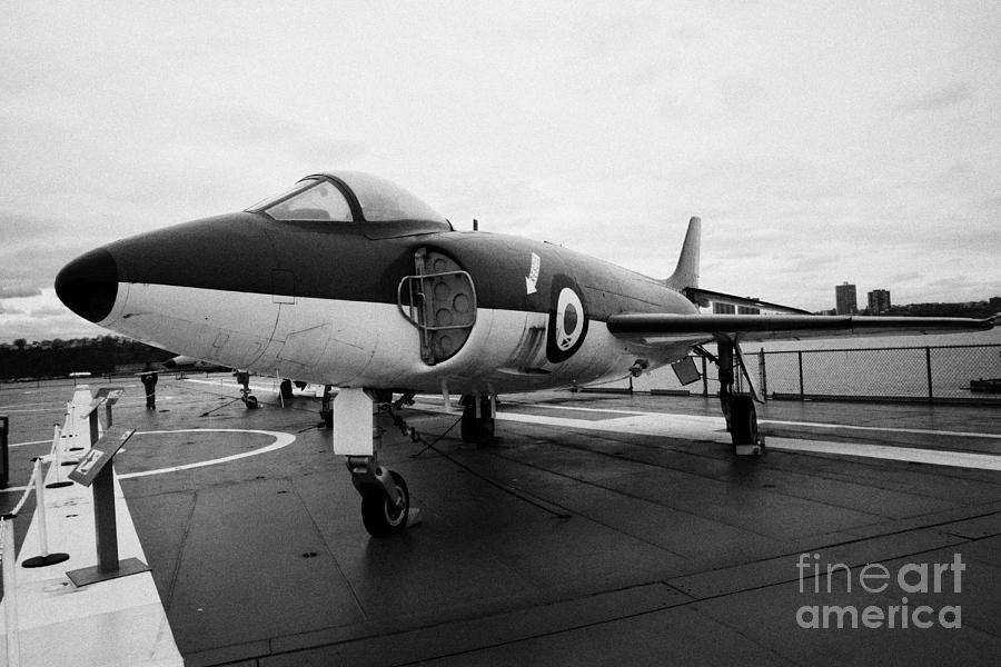 Winter Photograph - Supermarine F 1 f1 Scimitar on display on the flight deck at the Intrepid Sea Air Space Museum  by Joe Fox