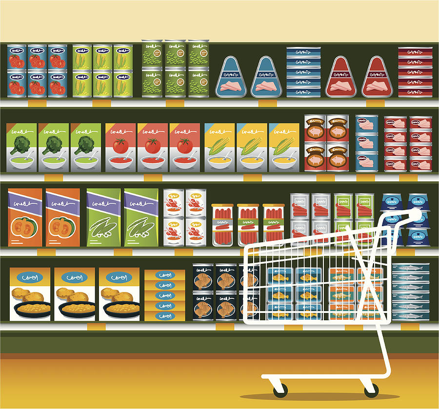 Supermarket with Canned Food Drawing by Sorbetto
