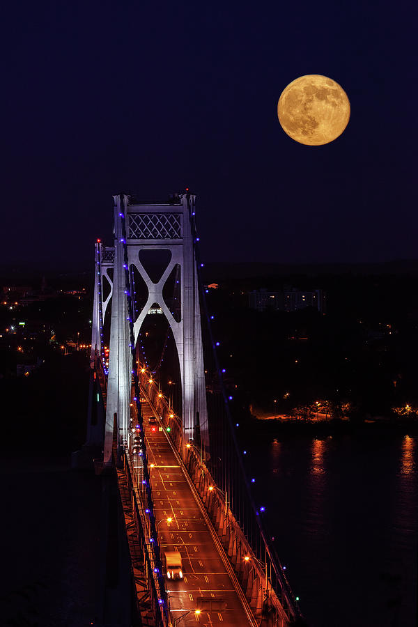 Supermoon Over The Mid Hudson Bridg Photograph by By Richard Plambeck