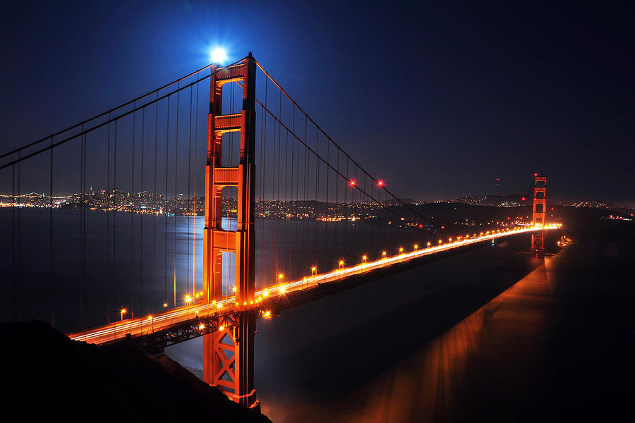 Supermoon Shining on Top of the Golden Gate Bridge Photograph by Joel Thai