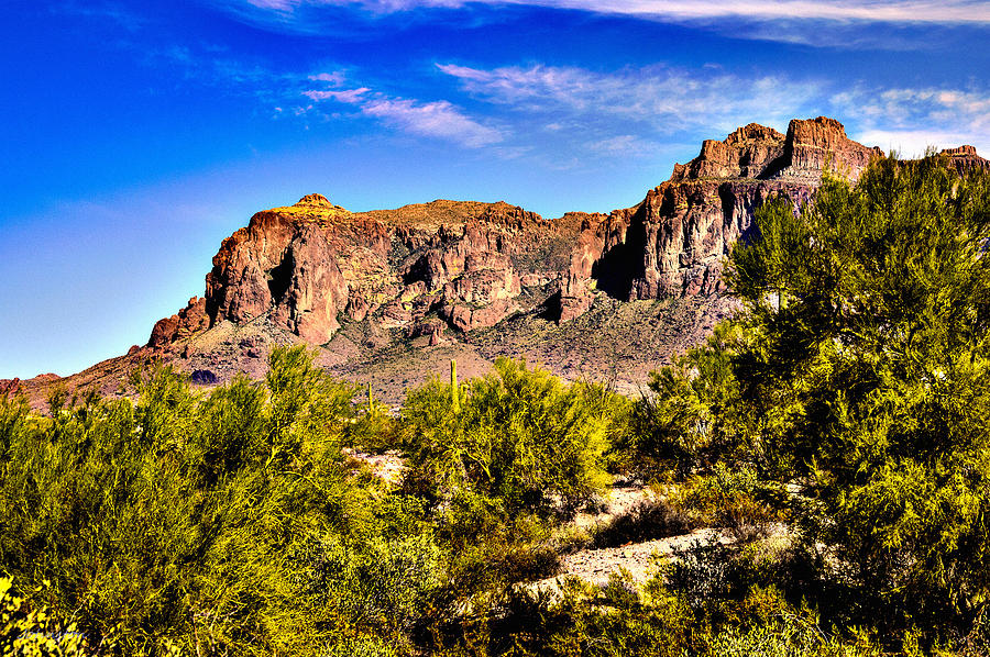 Landscape Photograph - Superstition Mountain Arizona by Bob and Nadine Johnston