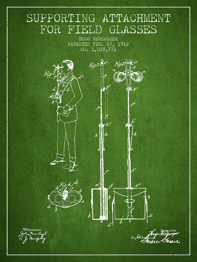 Vintage Digital Art - Support for Field Glasses Patent from 1912 - Green by Aged Pixel