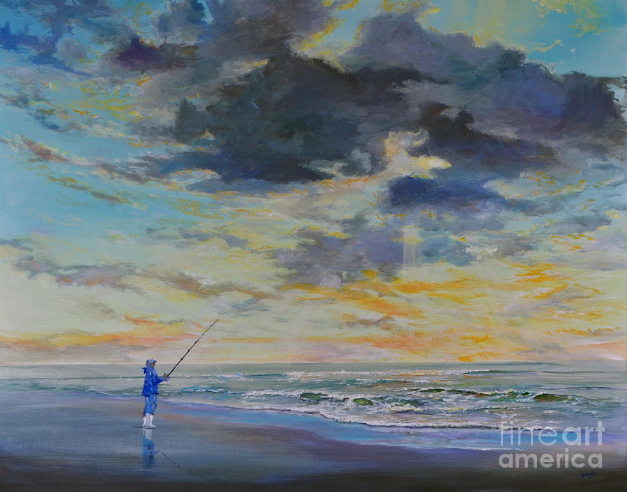 Vacations Painting - Surf Fishing by AnnaJo Vahle Vacations Painting - Surf Fishing by AnnaJo Vahle