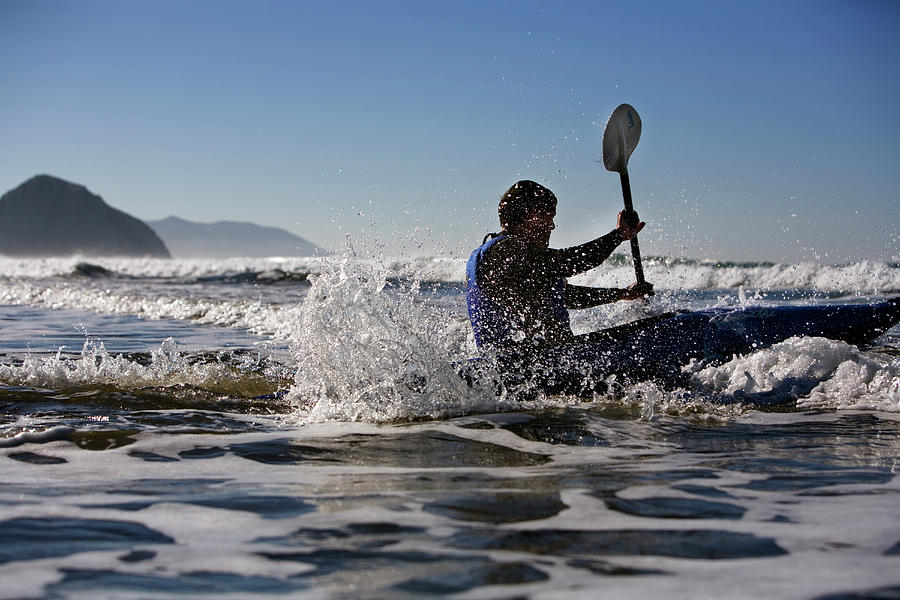 Action Photograph - Surf Kayaker At Morro Strand State by Lisa Seaman