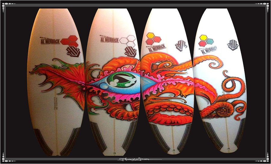 Surf Mixed Media - Surfboard Art Octopus by MarceloSouza TattoosnGraphx