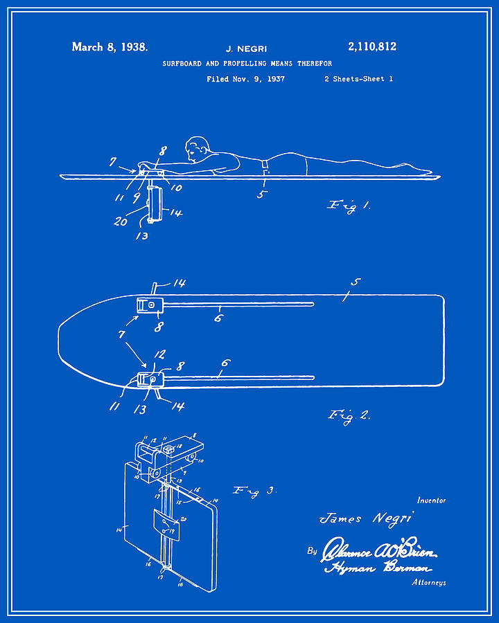 Vintage Digital Art - Surfboard Patent - Blueprint by Finlay McNevin