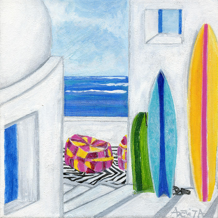 Greek Painting - Surfboards Paradise by Adelita Pandini