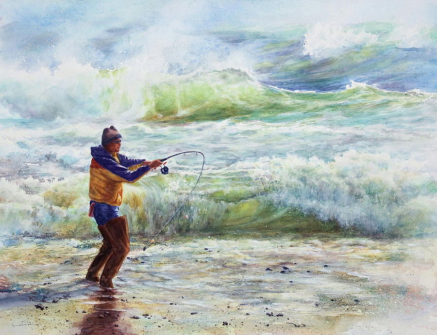 Watercolor Painting - Surfcasting by Candace D Fenander